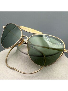 Vintage WW2 Era Aviator Sunglasses Green Lenses Metal Frame Pre-Ray Ban 40's